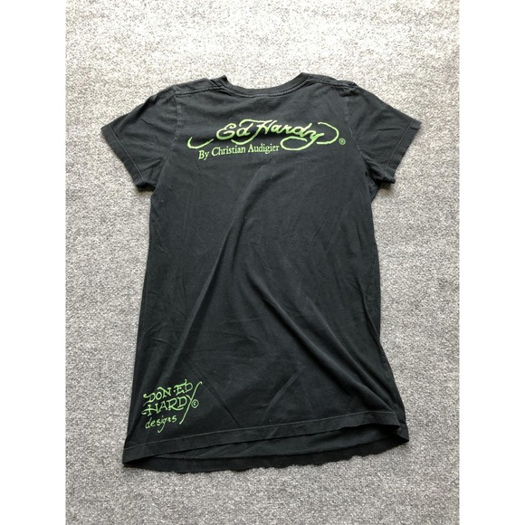 Ed Hardy Shirt Womens 0X Black Skull Heart Tattoo Graphic Tee Plus Christian - Picture 6 of 7